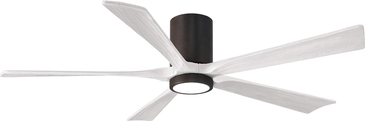 Matthews Fan IR5HLK-TB-MWH-60 IR5HLK five-blade flush mount paddle fan in Textured Bronze finish with 60” solid matte white wood blades and integrated LED light kit.