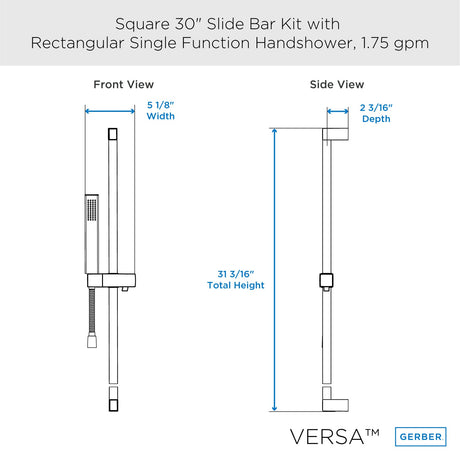 Gerber D462726BS Satin Black Versa Square 30" Slide Bar Assembly With Single FUN...