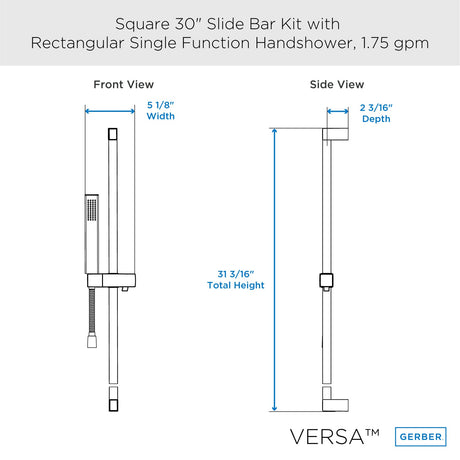 Gerber D462726BN Brushed Nickel Versa Square 30" Slide Bar Assembly With Single ...
