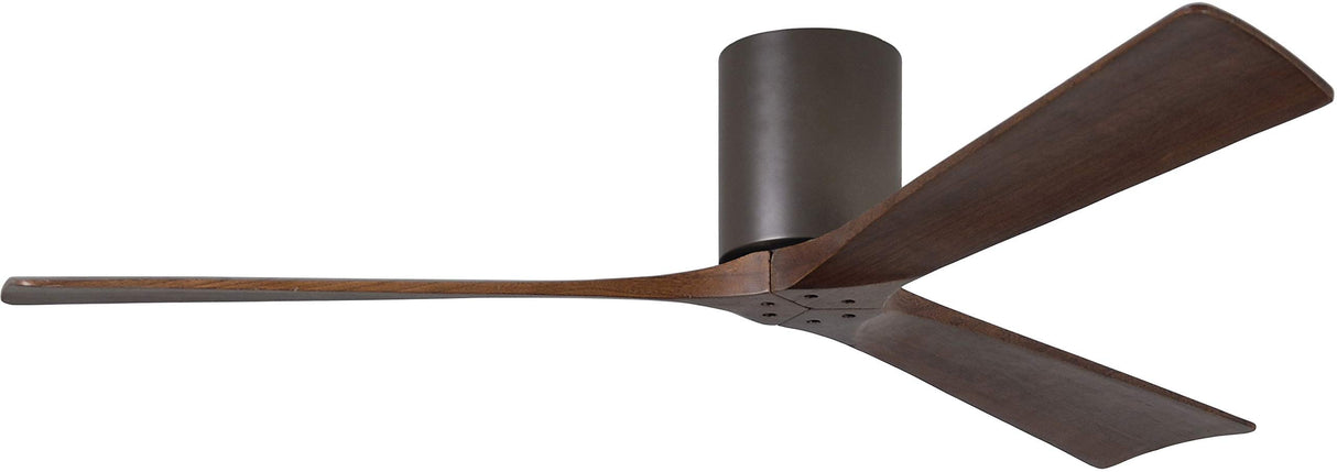 Matthews Fan IR3H-TB-WA-60 Irene-3H three-blade flush mount paddle fan in Textured Bronze finish with 60” solid walnut tone blades. 