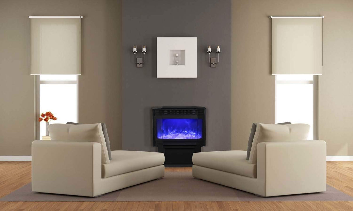 Amantii FS-26-922 26" WiFi Enabled Smart Electric Freestanding Fireplace, Featuring a Multi Function Remote, Multi Flame Speeds and a 10 Piece Birch Log Set