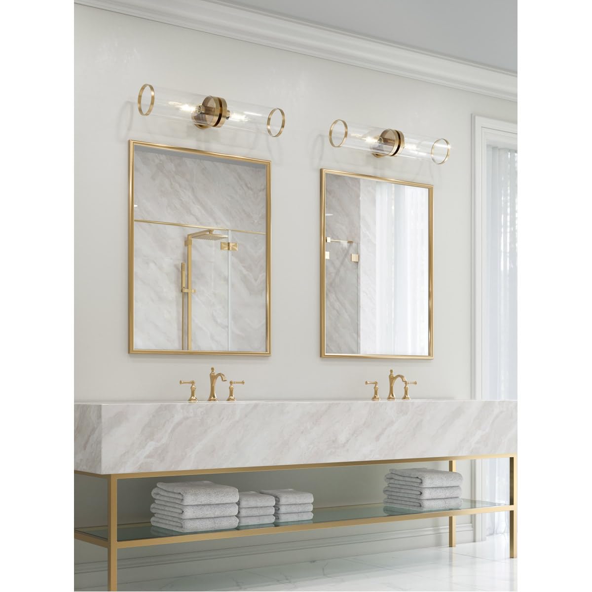 Alora WV311602NBCG REVOLVE II WALL VANITY 2 LIGHT NATURAL BRASS CLEAR GLASS