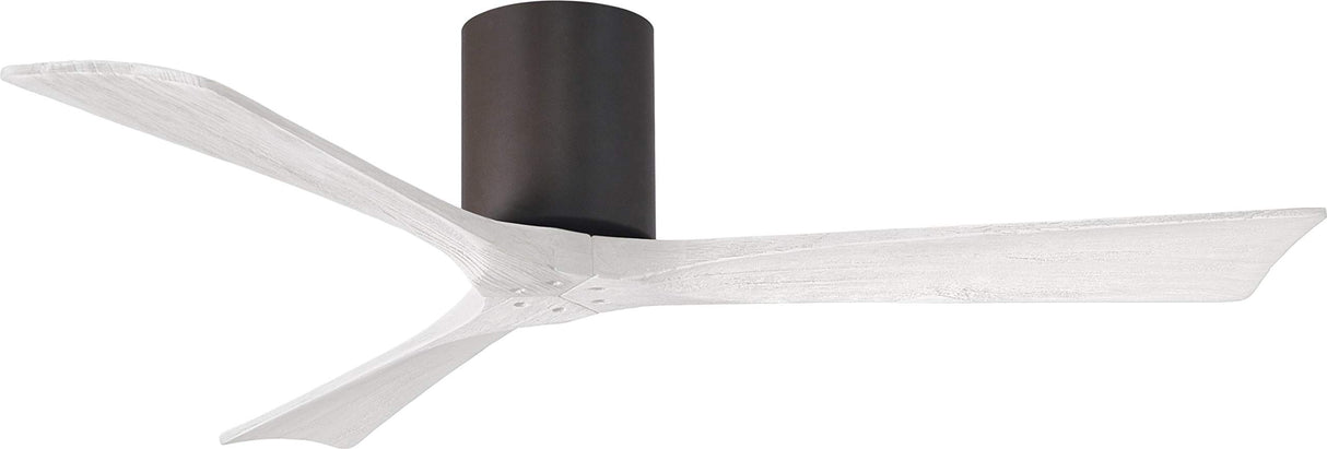 Matthews Fan IR3H-TB-MWH-52 Irene-3H three-blade flush mount paddle fan in Textured Bronze finish with 52” solid matte white wood blades.