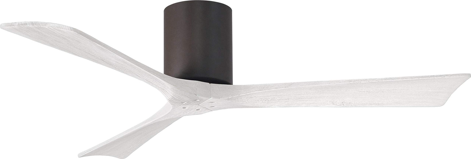 Matthews Fan IR3H-TB-MWH-52 Irene-3H three-blade flush mount paddle fan in Textured Bronze finish with 52” solid matte white wood blades.