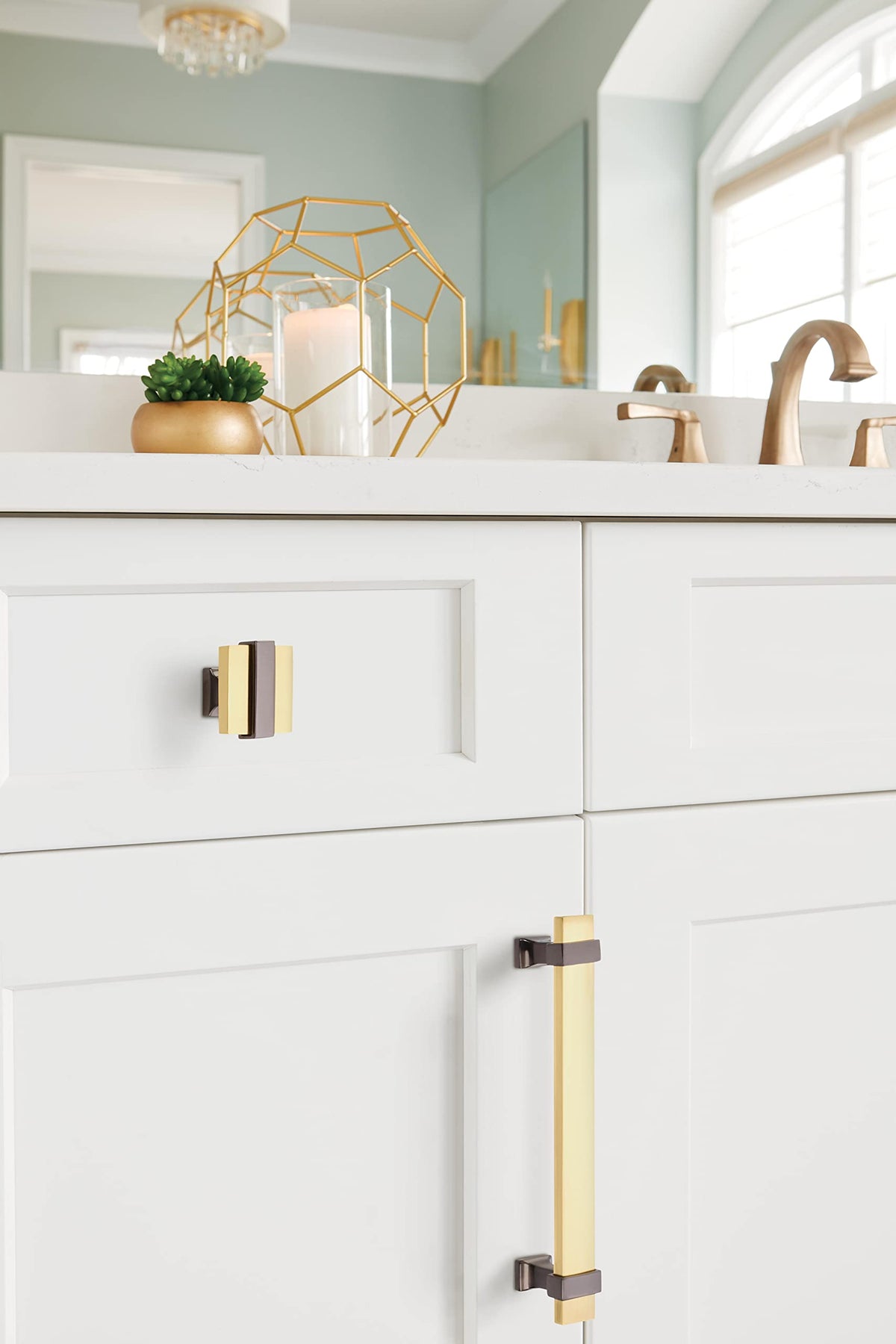 Amerock Cabinet Knob Brushed Gold/Black Chrome 1-3/8 inch (35 mm) Length Overton 1 Pack Drawer Knob Cabinet Hardware