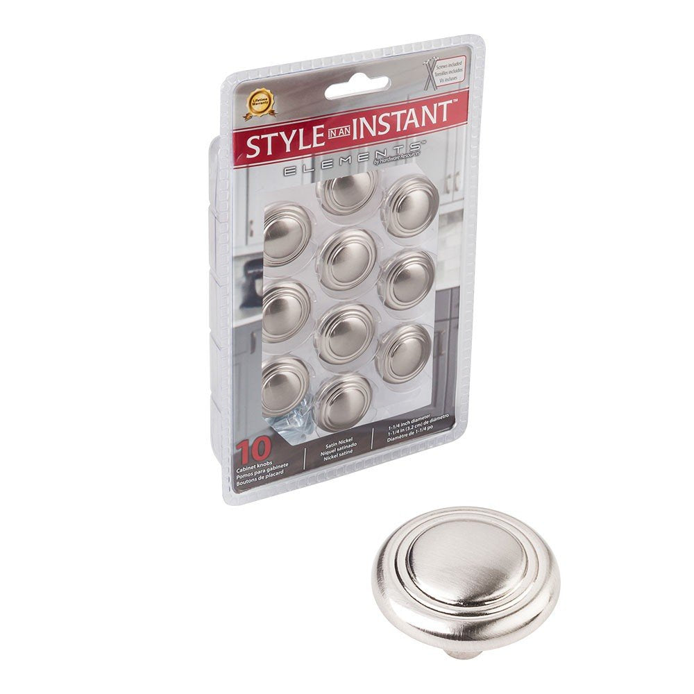 Elements 202SN-R 1-1/4" Diameter Satin Nickel Button Vienna Retail Packaged Cabinet Mushroom Knob