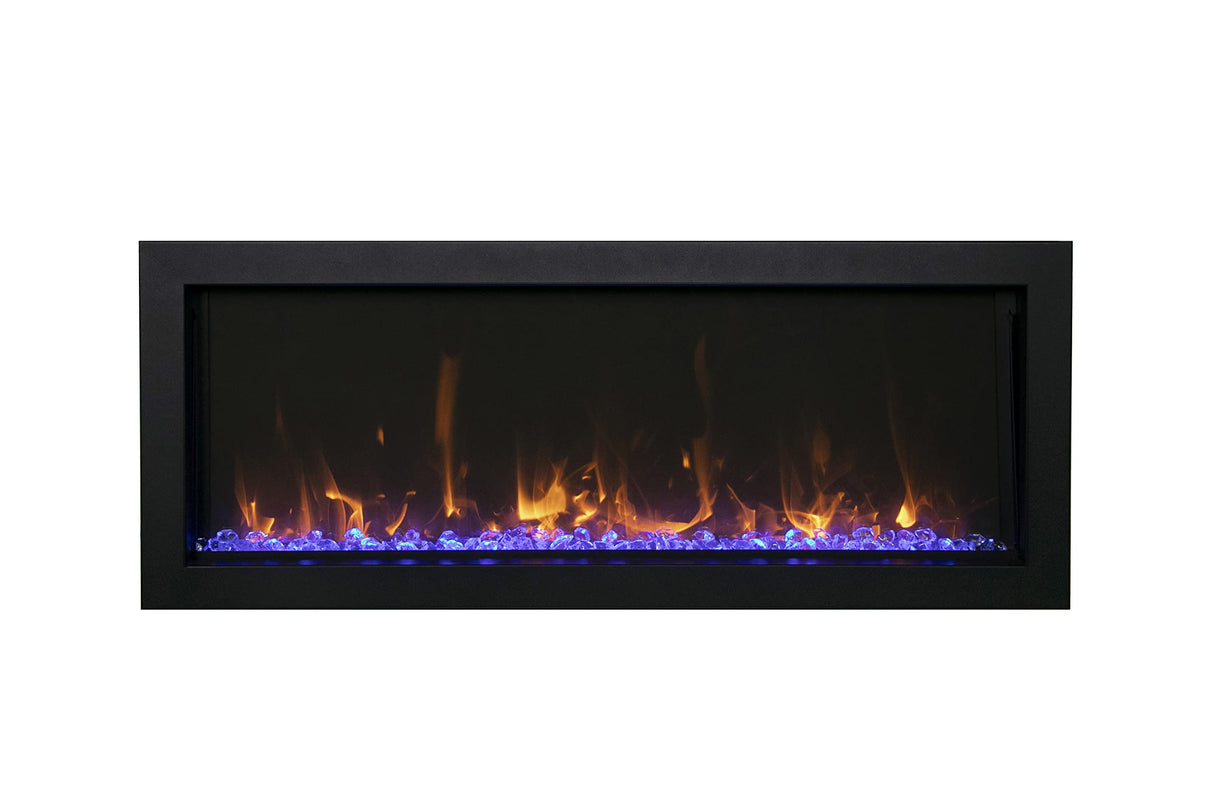 Amantii BI-30-XTRASLIM Panorama Xtraslim Full View Smart Electric  - 30" Indoor /Outdoor WiFi Enabled  Fireplace, featuring a MultiFunction Remote, Multi Speed Flame Motor, Glass Media & a Black Trim