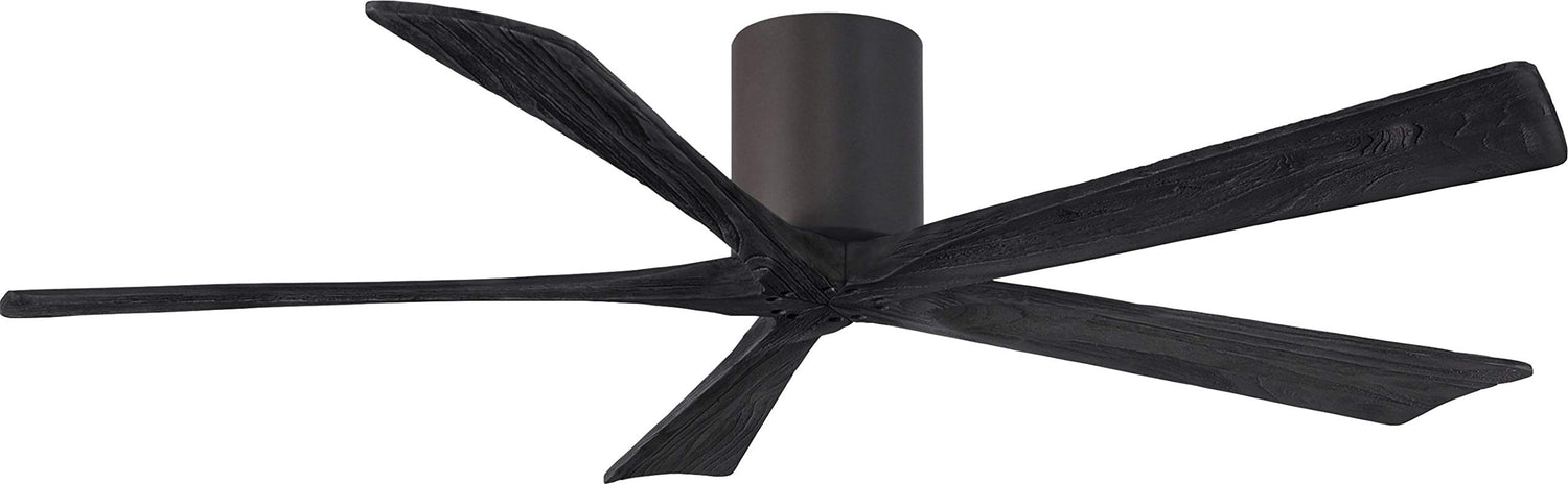 Matthews Fan IR5H-TB-BK-60 Irene-5H five-blade flush mount paddle fan in Textured Bronze finish with 60” solid matte black wood blades.