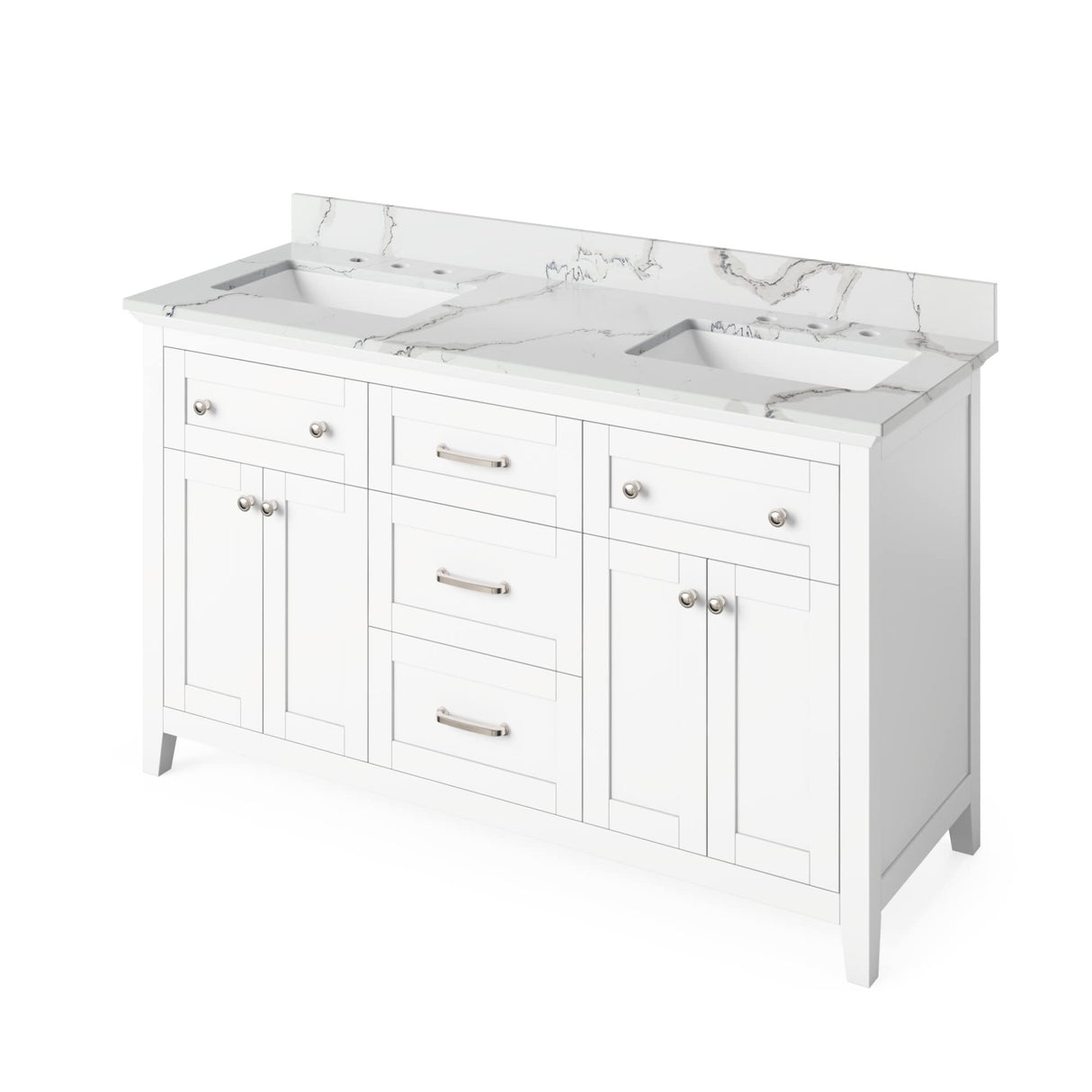 Jeffrey Alexander VKITCHA60WHSGR 60" White Chatham Vanity, double bowl, Steel Grey Cultured Marble Vanity Top, two undermount rectangle bowls