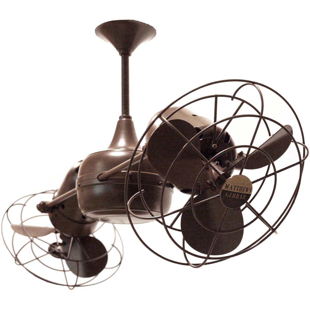 Matthews Fan DD-BZZT-MTL Duplo Dinamico 360” rotational dual head ceiling fan in Bronzette finish with metal blades.