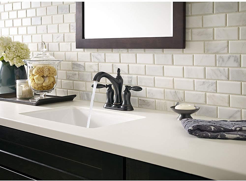 Pfister LF-048-ARYY Arlington Tuscan Bronze 4-in centerset 2-handle WaterSense High-arc Residential Handle Bathroom Sink Faucet with Drain with Deck Plate