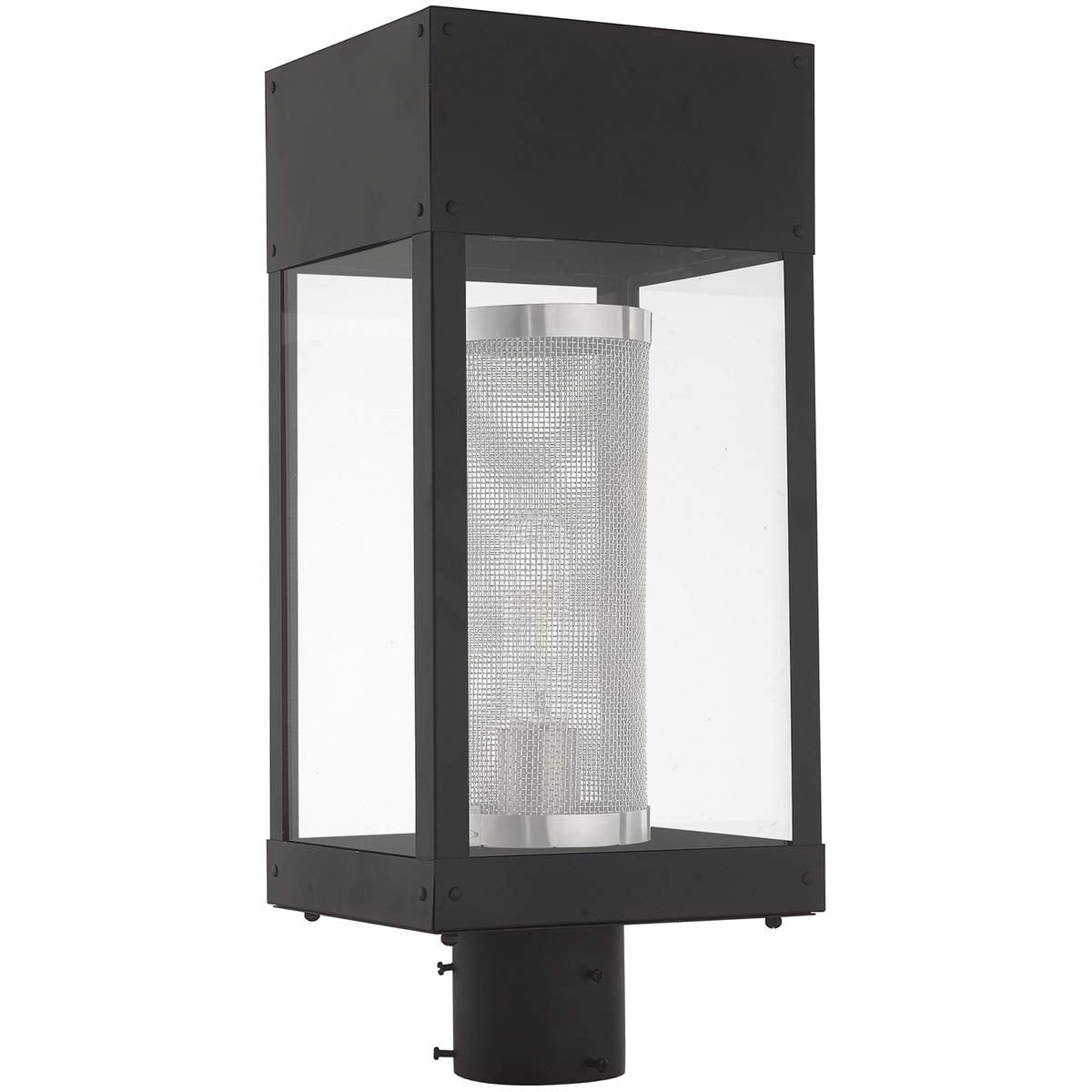Livex Lighting 20763-04 Franklin - One Light Outdoor Post Top Lantern, Black Finish with Clear Glass with Stainless Steel Mesh Shade