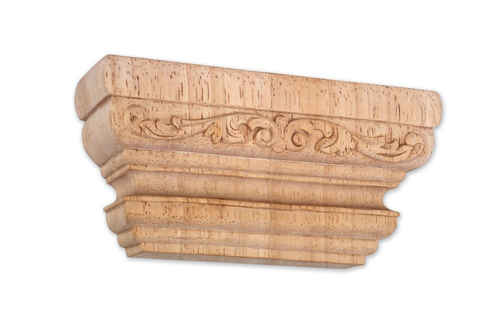 Hardware Resources PC-2RW 6" W x 2" D x 3" H Rubberwood Acanthus Pilaster Capital