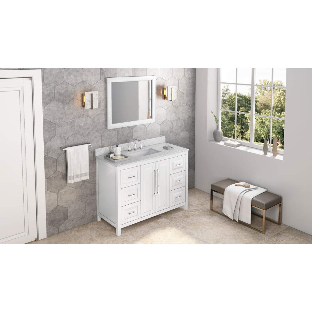 Jeffrey Alexander VKITCAD48WHWCR 48" White Cade Vanity, White Carrara Marble Vanity Top, undermount rectangle bowl
