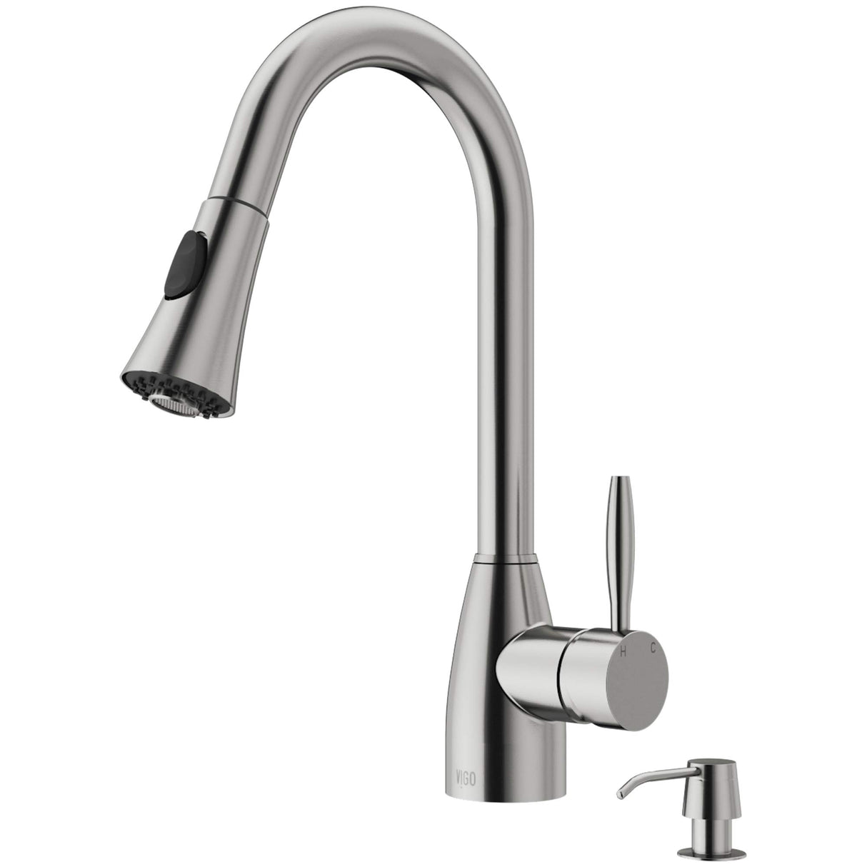 VIGO VG02013STK2 16" H Aylesbury Single-Handle with Pull-Down Sprayer Kitchen Faucet with Soap Dispenser in Stainless Steel