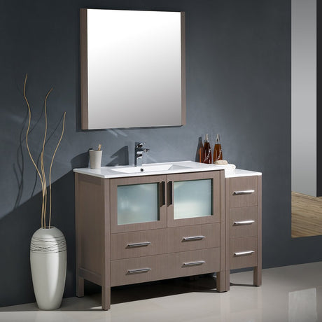 Fresca FVN62-3612GO-UNS Fresca Torino 48" Gray Oak Modern Bathroom Vanity w/ Side Cabinet & Integrated Sink