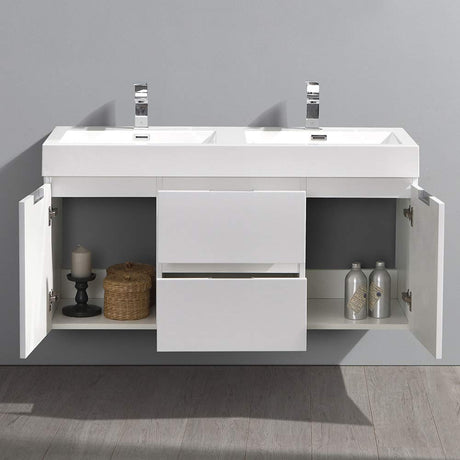 Fresca FCB8348WH-D-I Fresca Valencia 48" Glossy White Wall Hung Double Sink Modern Bathroom Vanity