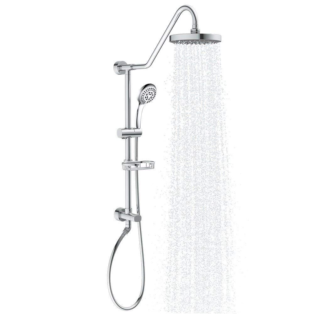 PULSE ShowerSpas 1011-CH-1.8GPM Kauai III Shower System, with 8" Rain Showerhead, 5-Function Hand Shower, Adjustable Slide Bar and Soap Dish, Polished Chrome, 1.8 GPM