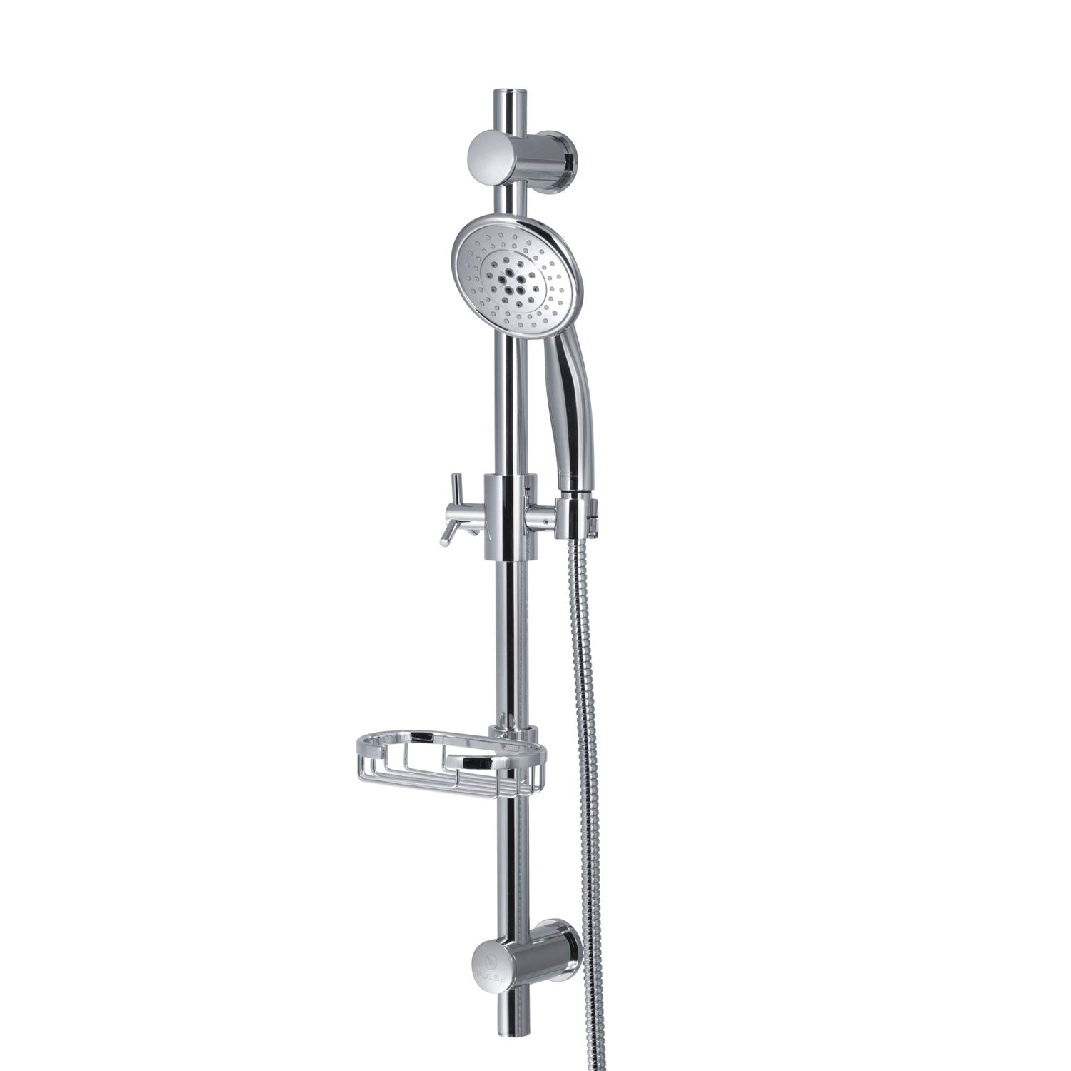 PULSE ShowerSpas 1010-CH Adjustable Slide Bar for Hand Shower with Wire Basket Soap Dish, Polished Chrome