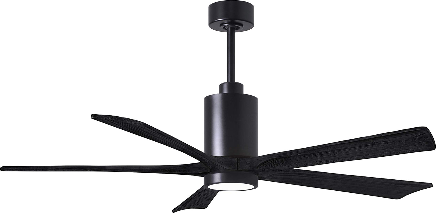 Matthews Fan PA5-BK-BK-60 Patricia-5 five-blade ceiling fan in Matte Black finish with 60” solid matte black wood blades and dimmable LED light kit