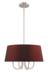 Livex Lighting 52904-91 Belclaire - Four Light Chandelier, Brushed Nickel Finish with Red Wine Fabric Shade