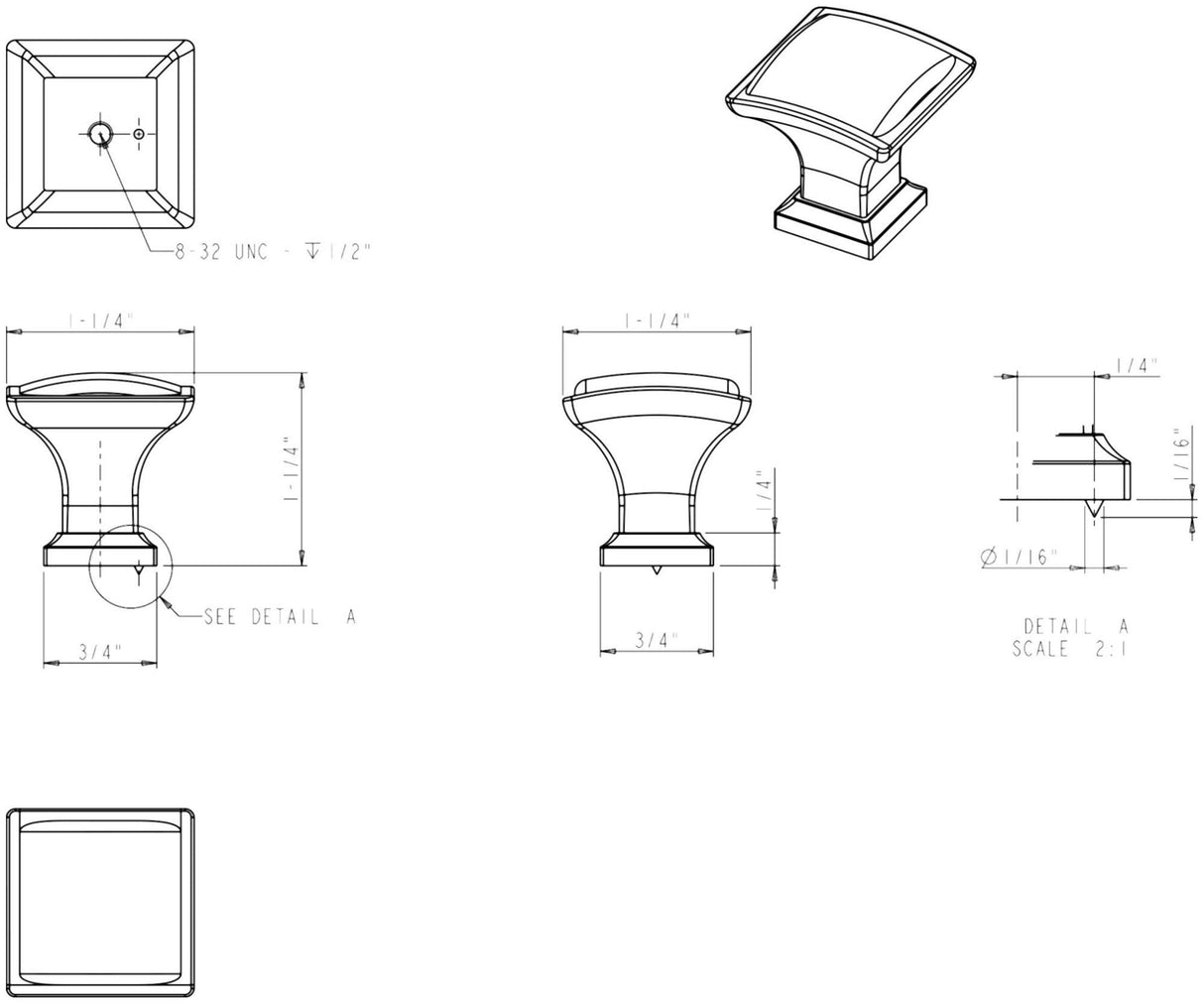 Jeffrey Alexander 435BNBDL 1-1/4" Overall Length Brushed Pewter Square Annadale Cabinet Knob