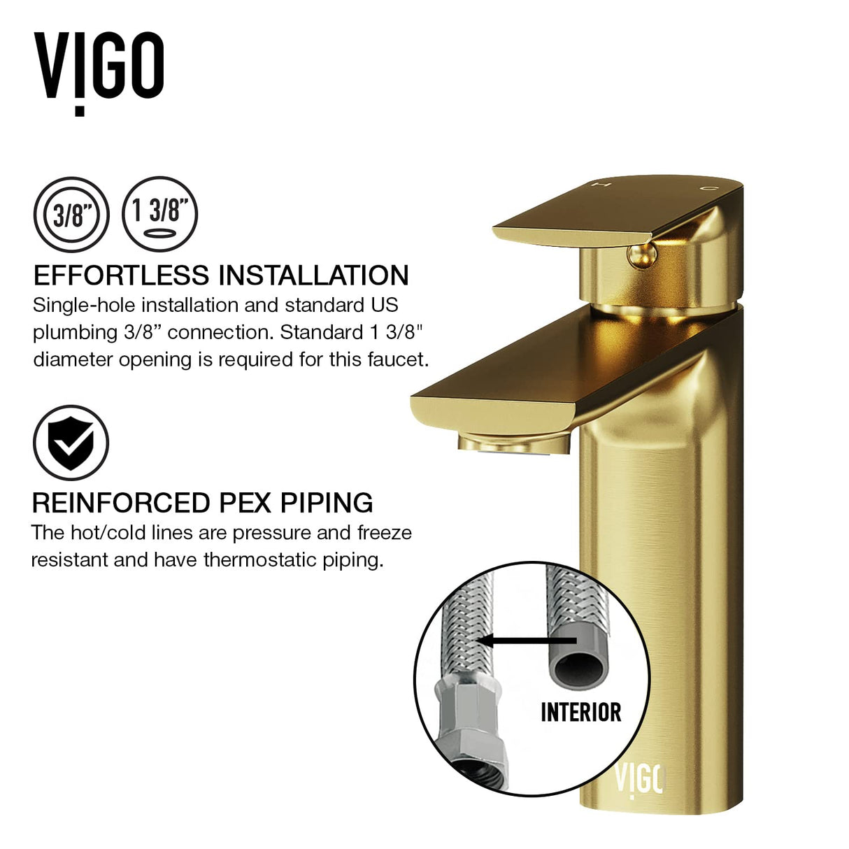 VIGO Davidson 6.375 inch H Single Hole Single Handle Single Hole Bathroom Faucet in Matte Gold - Bathroom Sink Faucet VG01043MG