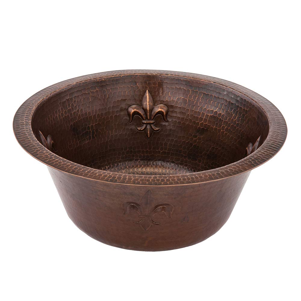 Premier Copper Products BR16FDB3 16-Inch Universal Round Copper with Fleur De Lis Sink and 3.5-Inch Drain Size, Oil Rubbed Bronze