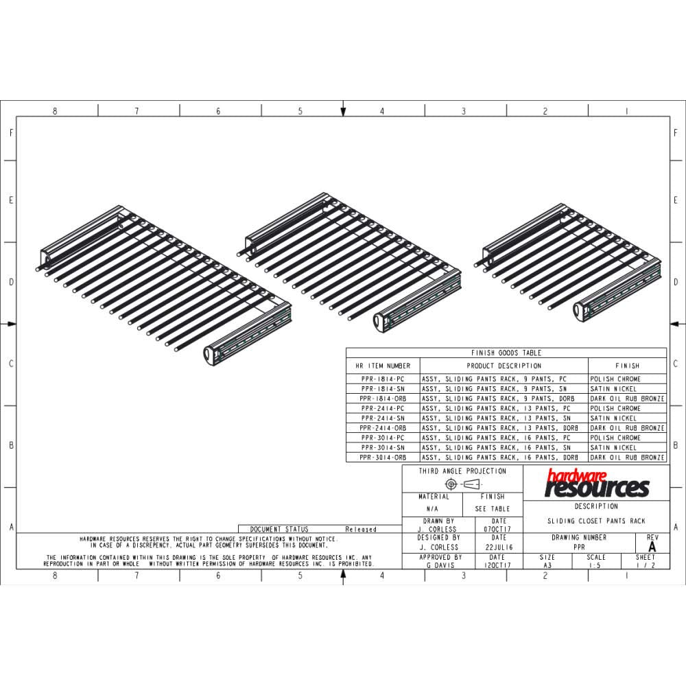 Hardware Resources PPR-3014-ORB Dark Bronze 30" Wide Pant Rack
