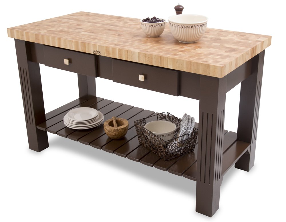John Boos GRZ6028-BN End-Grain Maple Grazzi Table - 60" x 28" 2.25" Butcher Block Top, Barn Red Base