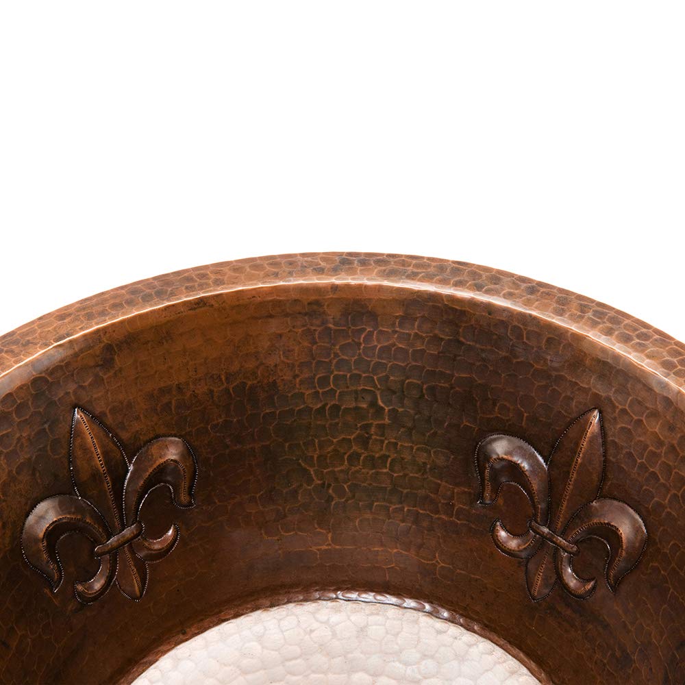 Premier Copper Products BR16FDB2 16-Inch Universal Round Copper with Fleur De Lis Bar Sink and 2-Inch Drain Size, Oil Rubbed Bronze