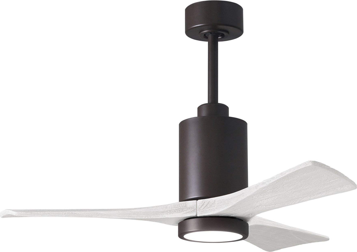 Matthews Fan PA3-TB-MWH-42 Patricia-3 three-blade ceiling fan in Textured Bronze finish with 42” solid matte white wood blades and dimmable LED light kit 