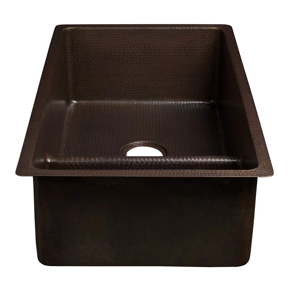 Premier Copper Products K70DB33199-SD5 33-Inch Hammered Copper Kitchen 70/30 Double Basin Sink with Short 5-Inch Divider