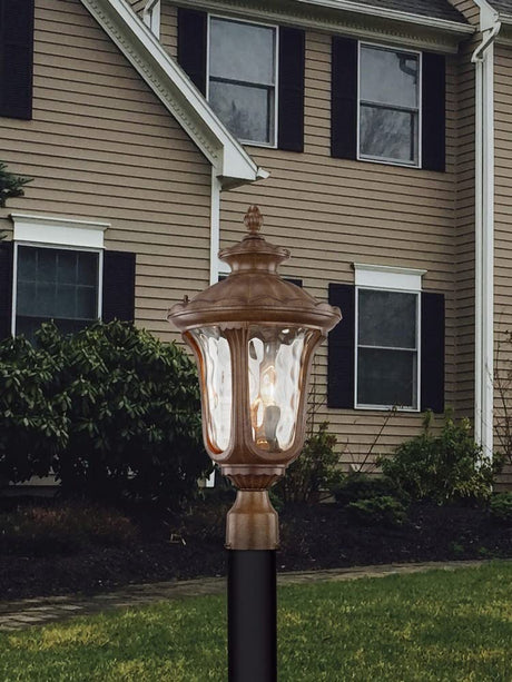 Livex Lighting 7659-58 Outdoor Post with Hand Blown Light Amber Water Glass Shades, Imperial Bronze