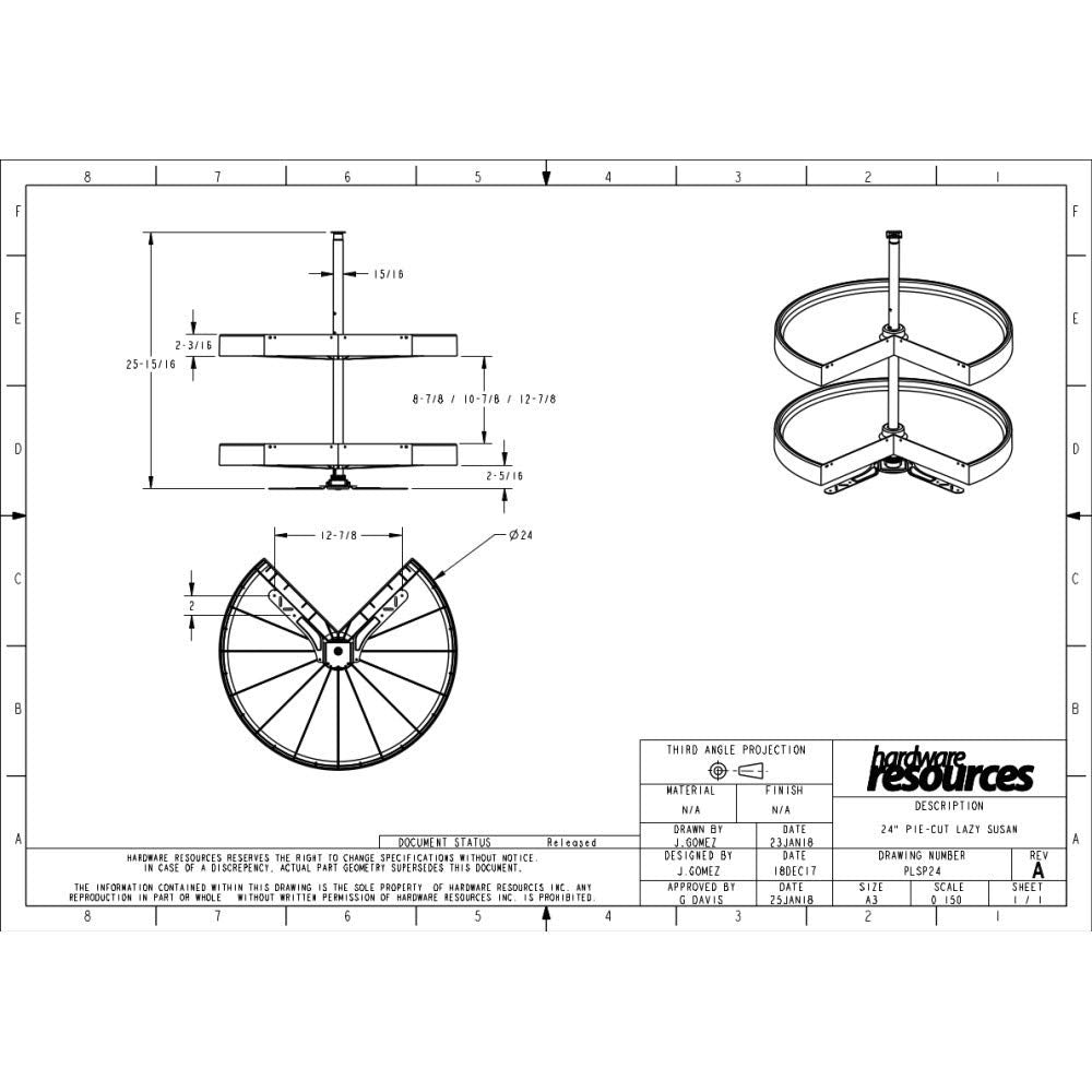 Hardware Resources PLSP24 24" Pie-Cut Two-Shelf Plastic Lazy Susan Set