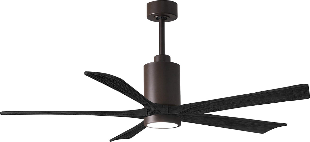 Matthews Fan PA5-TB-BK-60 Patricia-5 five-blade ceiling fan in Textured Bronze finish with 60” solid matte black wood blades and dimmable LED light kit 