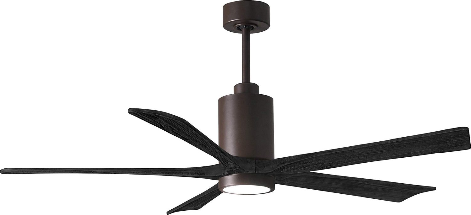Matthews Fan PA5-TB-BK-60 Patricia-5 five-blade ceiling fan in Textured Bronze finish with 60” solid matte black wood blades and dimmable LED light kit