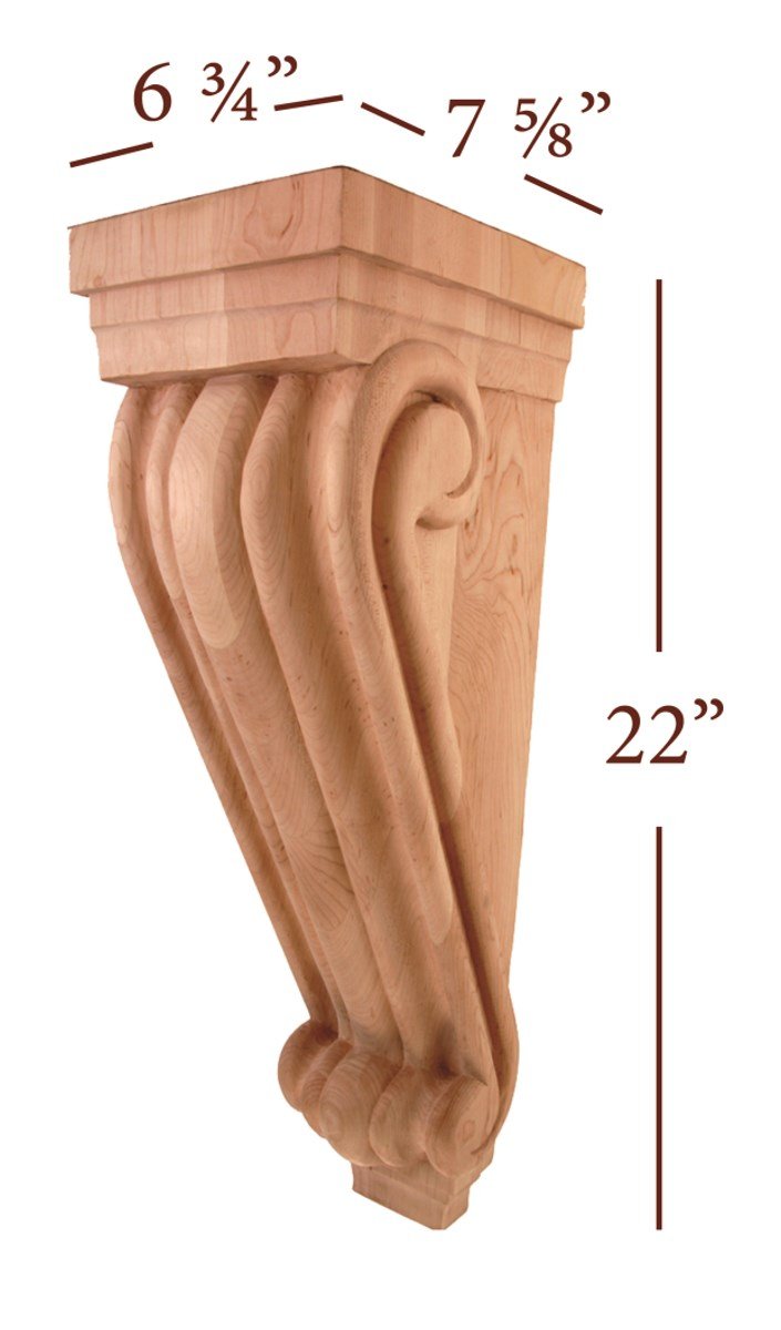Hardware Resources CORC-3ALD 6-3/4" W x 7-5/8" D x 22" H Alder Scrolled Corbel