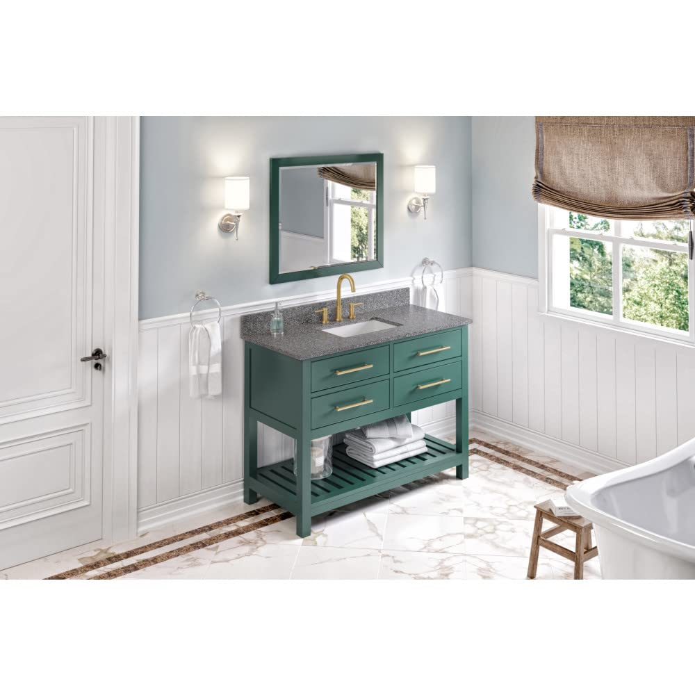 Jeffrey Alexander VKITWAV48GNBOR 48" Forest Green Wavecrest Vanity, Boulder Cultured Marble Vanity Top, undermount rectangle bowl