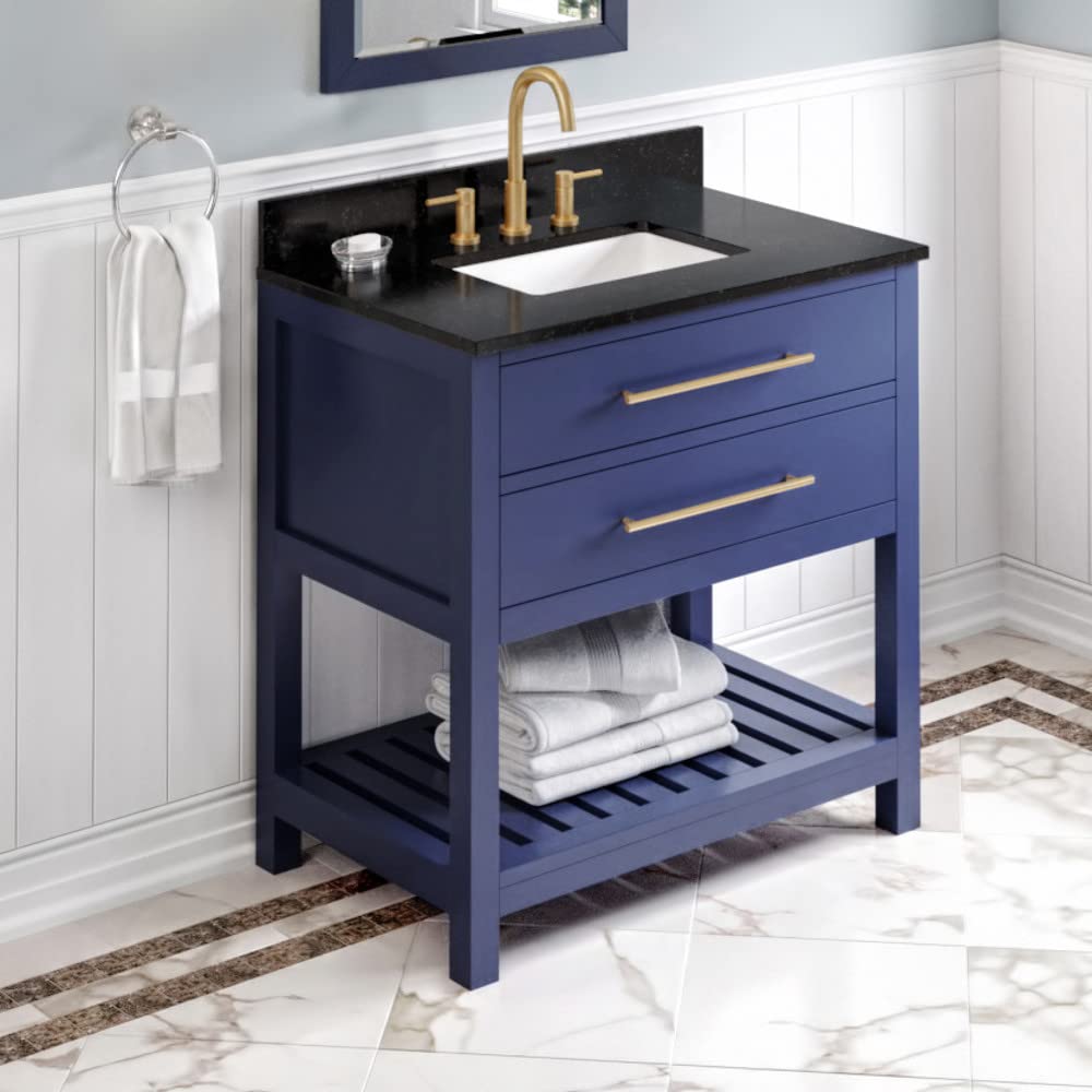 Jeffrey Alexander VKITWAV36BLBGR 36" Hale Blue Wavecrest Vanity, Black Granite Vanity Top, undermount rectangle bowl