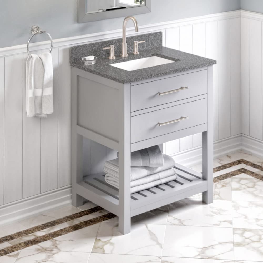 Jeffrey Alexander VKITWAV30GRBOR 30" Grey Wavecrest Vanity, Boulder Cultured Marble Vanity Top, undermount rectangle bowl