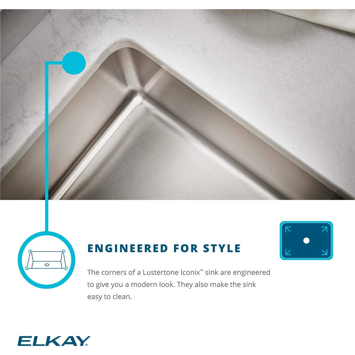 Elkay Lustertone Iconix ETRU13168PD Single Bowl Undermount Stainless Steel Sink with Perfect Drain