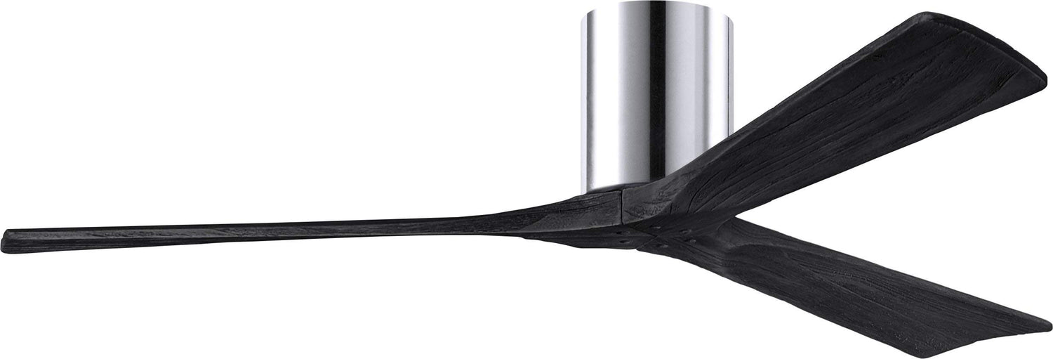 Matthews Fan IR3H-CR-BK-60 Irene-3H three-blade flush mount paddle fan in Polished Chrome finish with 60” solid matte black wood blades.
