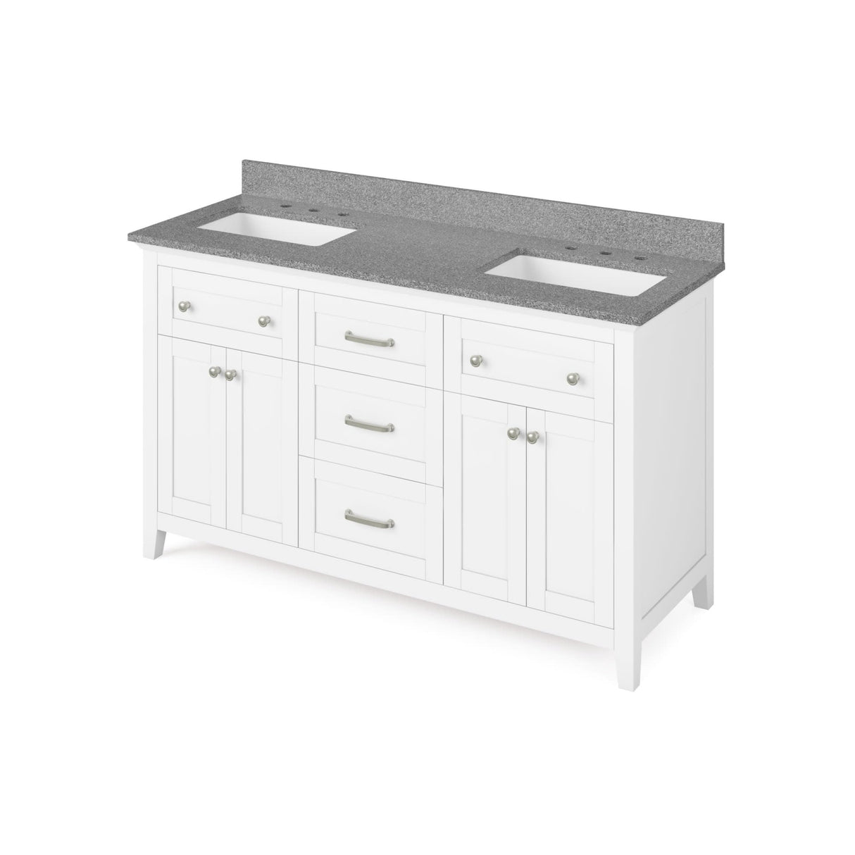 Jeffrey Alexander VKITCHA60WHSGR 60" White Chatham Vanity, double bowl, Steel Grey Cultured Marble Vanity Top, two undermount rectangle bowls