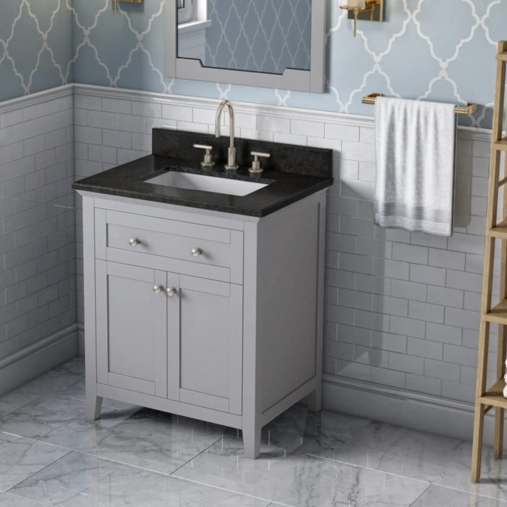Jeffrey Alexander VKITCHA30GRBGR 30" Grey Chatham Vanity, Black Granite Vanity Top, undermount rectangle bowl