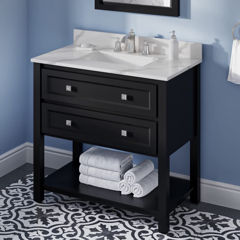 Jeffrey Alexander VKITADL36BKCQR 36" Black Adler Vanity, Calacatta Vienna Quartz Vanity Top, undermount rectangle bowl