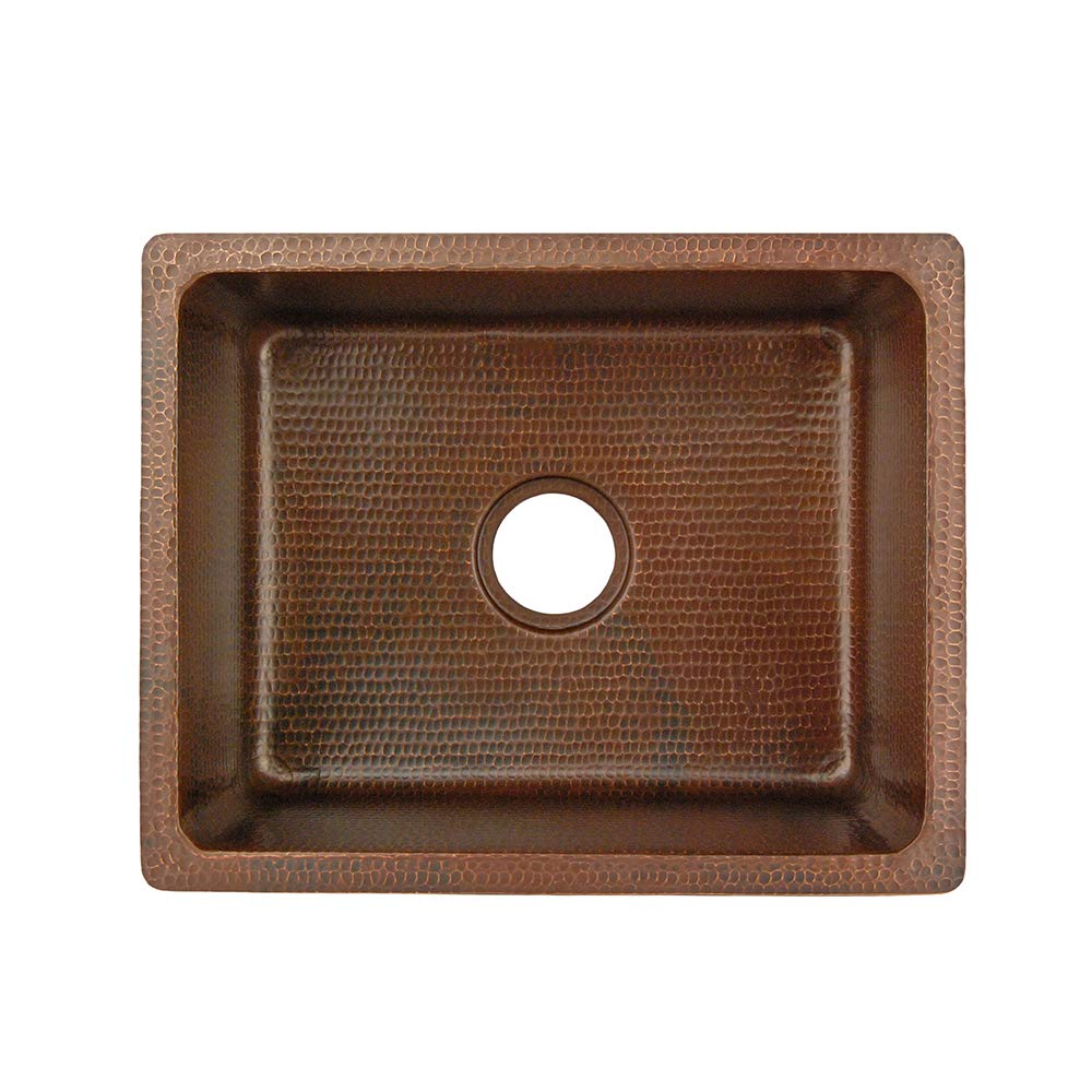 Premier Copper Products BREC20DB 20-Inch Universal Gourmet Rectangular Hammered Copper Kitchen Single Basin Sink, Oil Rubbed Bronze