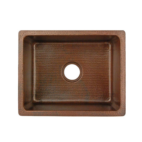 Premier Copper Products BREC20DB 20-Inch Universal Gourmet Rectangular Hammered Copper Kitchen Single Basin Sink, Oil Rubbed Bronze