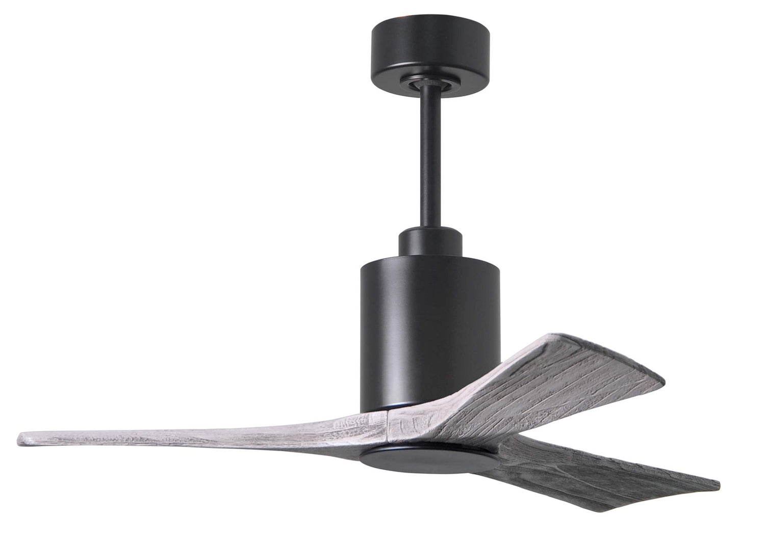Matthews Fan PA3-BK-BW-42 Patricia-3 three-blade ceiling fan in Matte Black finish with 42” solid barn wood tone blades and dimmable LED light kit