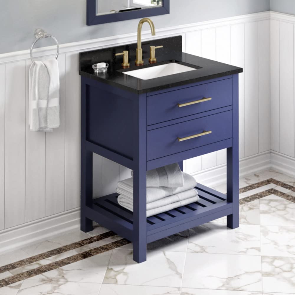 Jeffrey Alexander VKITWAV30BLBGR 30" Hale Blue Wavecrest Vanity, Black Granite Vanity Top, undermount rectangle bowl